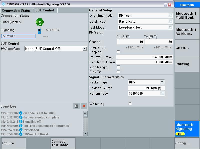 Classic BT tester settings