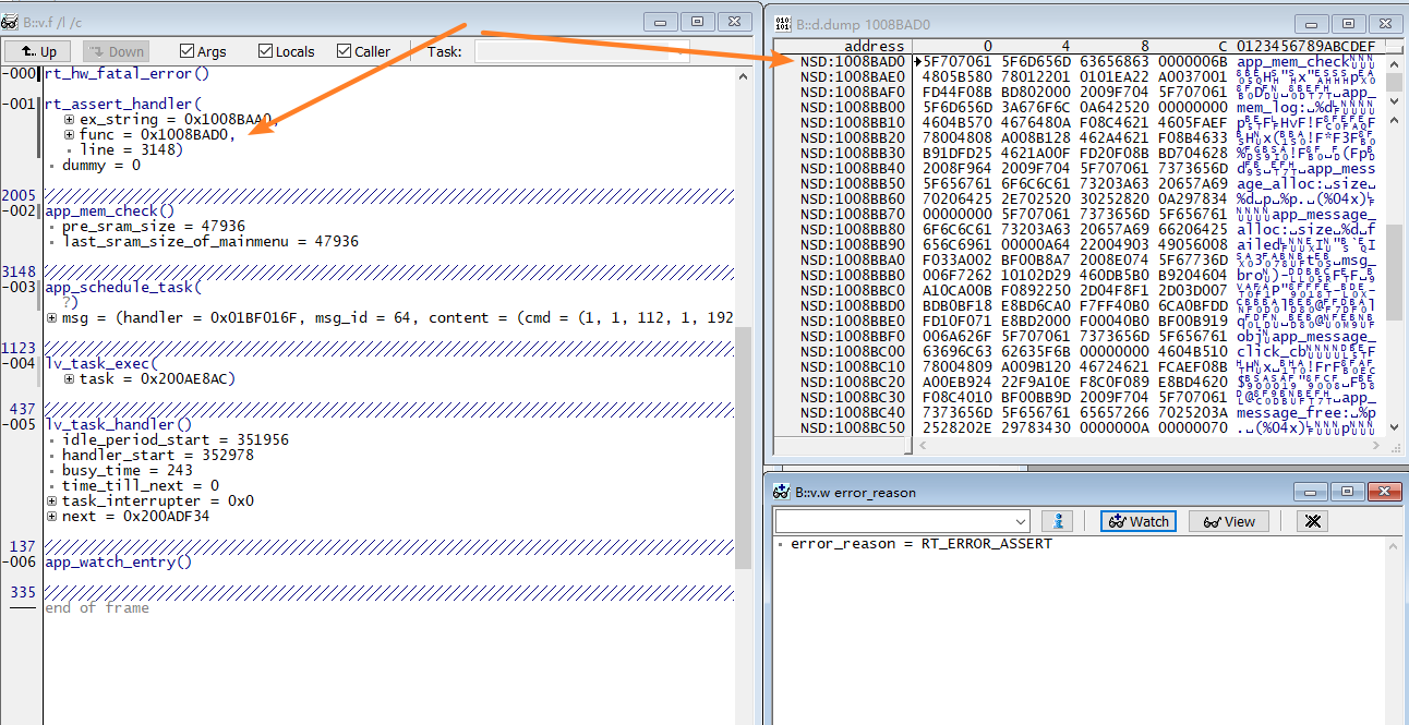 Trace32 heap call-stack example